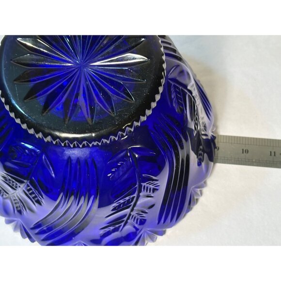 Rare Vintage Large Poland Crystallina Cobalt Blue Glass Footed Fruit Bowl, 9" Di - Picture 8 of 9